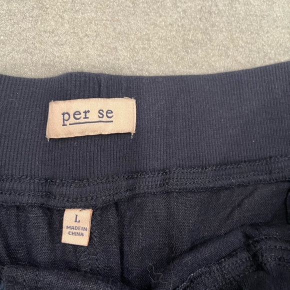 [L]Per Se Navy Linen Casual Shorts with Elastic Waistband - Picture 2 of 8